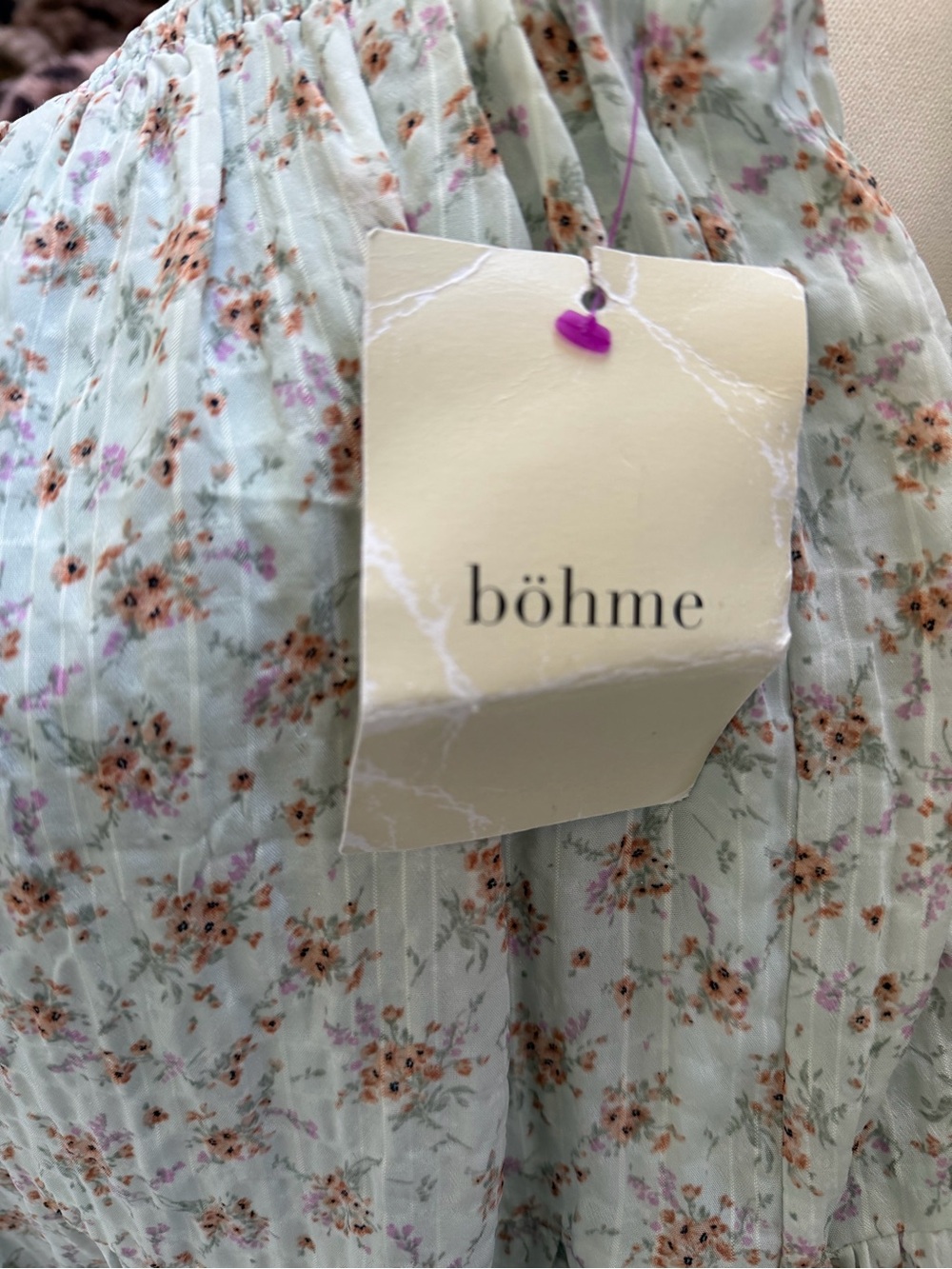 Boheme Light Blue Floral Midi Dress with Puff Sleeves - Picture 6 of 6